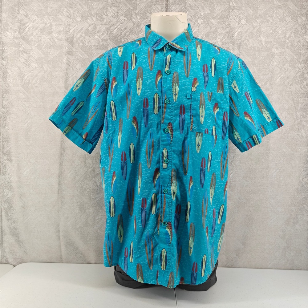 IZOD Saltwater Shirt Mens XXL Teal Surfboard Vented Performance Beach Surf Top